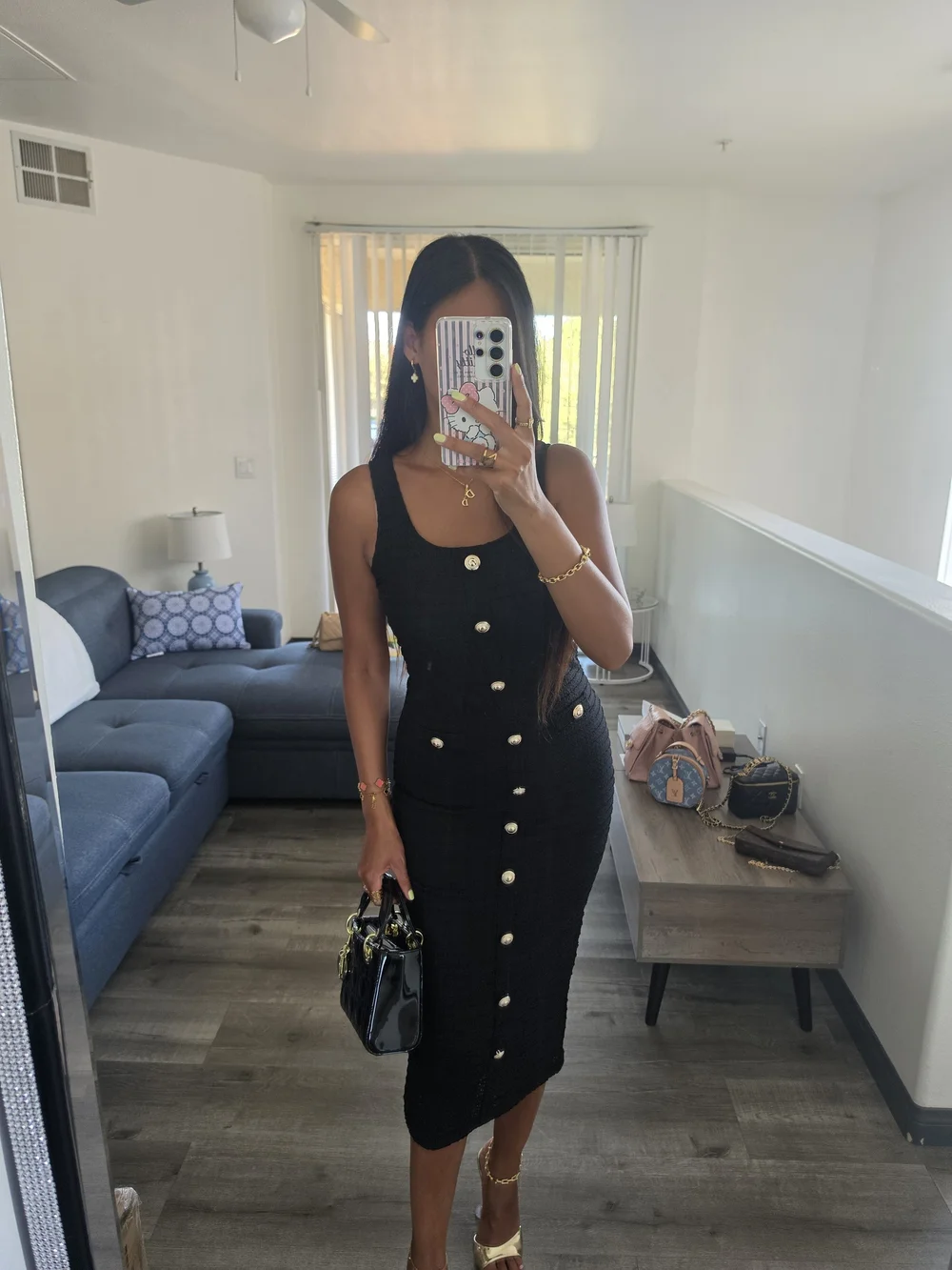 Classic Black Button-Front Midi Dress - Picture 11 of 17